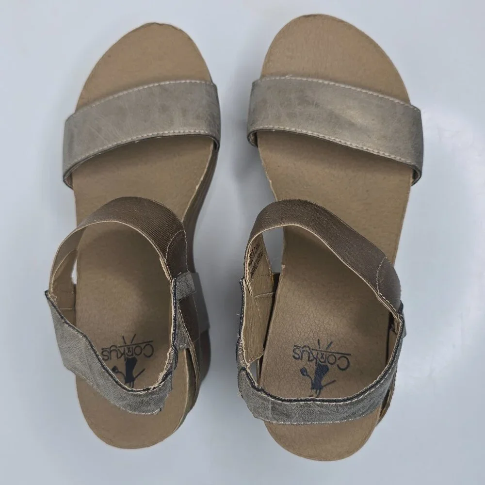 Corkys Sandals Womens‎ US 7 Platform Wedge Ankle Strap Metallic